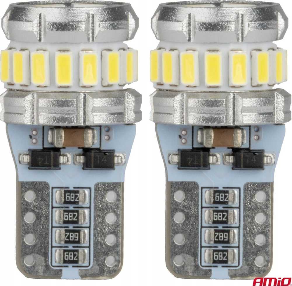 LED lemputės Canbus T10 W5W 16SMD 2SMD 3014 3030 baltos 12V 24V amio-04260