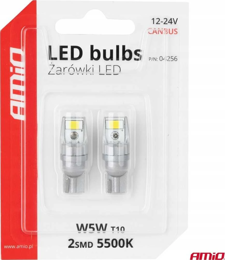 LED lemputės Canbus T10 W5W 2SMD 3570 baltos 12V 24V amio-04256