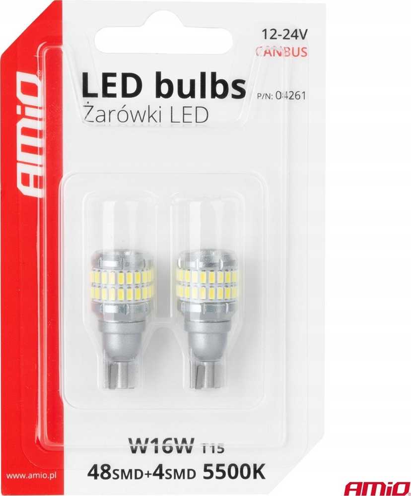 LED lemputės Canbus T15 W16W 48SMD 4SMD 3014 3030 baltos 12V 24V amio-04261