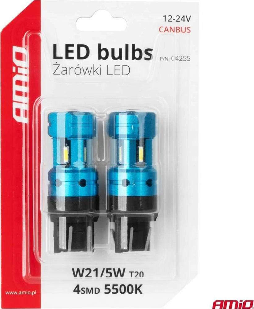 Mėlynos T20 7443 LED lemputės pakuotėje