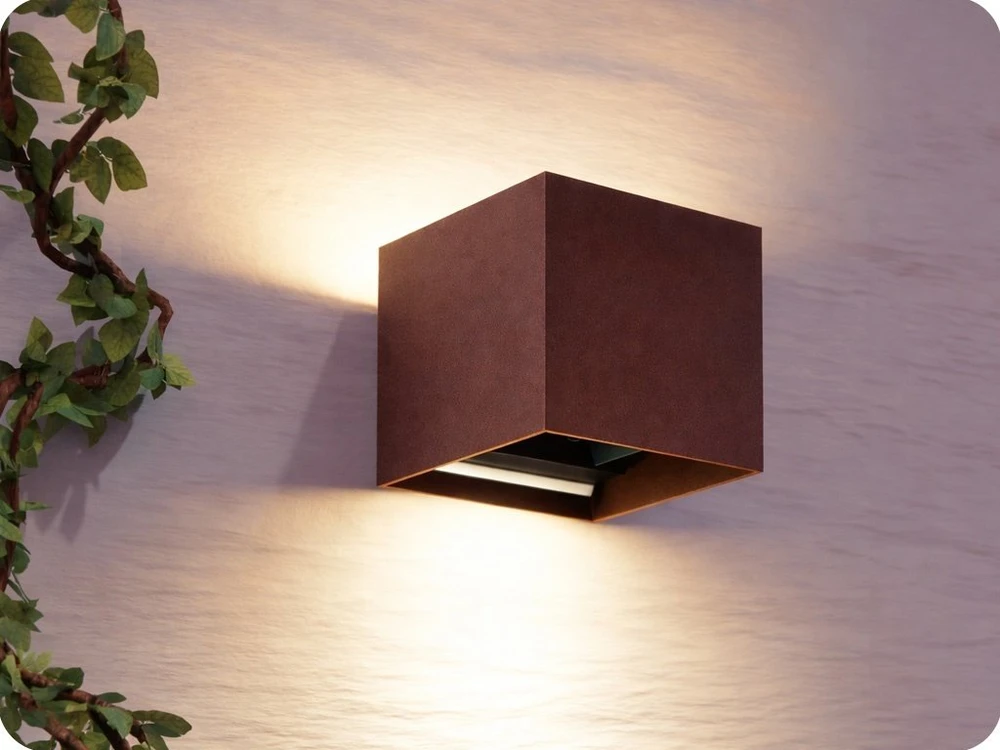 Sieninis šviestuvas Led Line Lite Sieninis lauko šviestuvas CUBE 2x3W 4000K, reguliuojamo švietimo kampo, corten spalvos