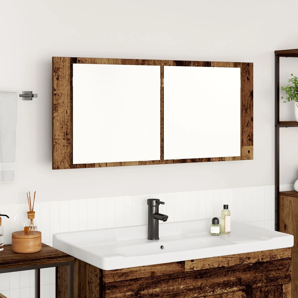 LED veidrodis spintelė Senas medis 100 x 12 x 45 cm