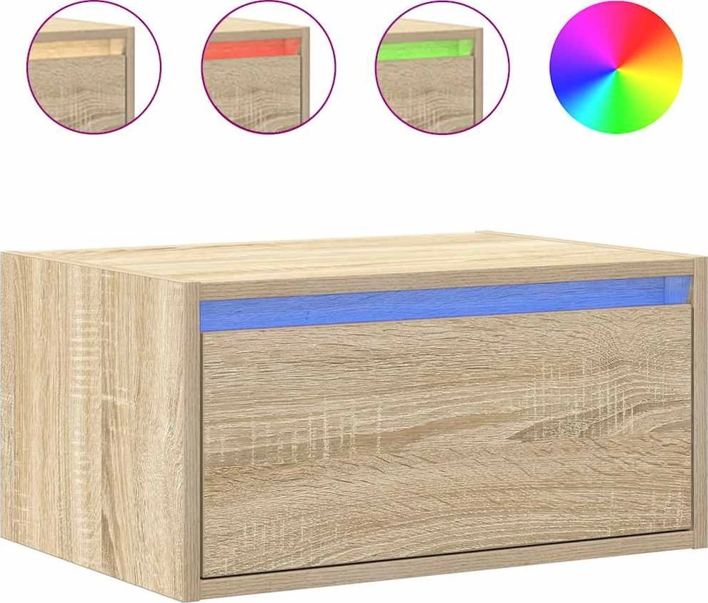 TV staliukas Prie sienos montuojama naktinė spintelė su LED, ąžuolo