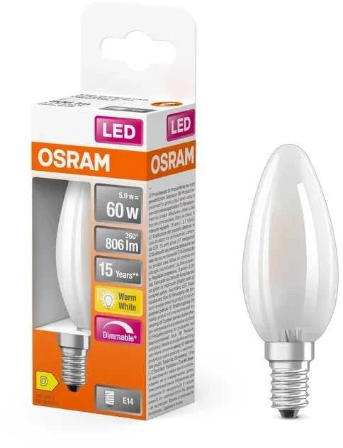LED lemputė OSRAM, B35, E14, 6,5 W, 806 lm, 2700 K