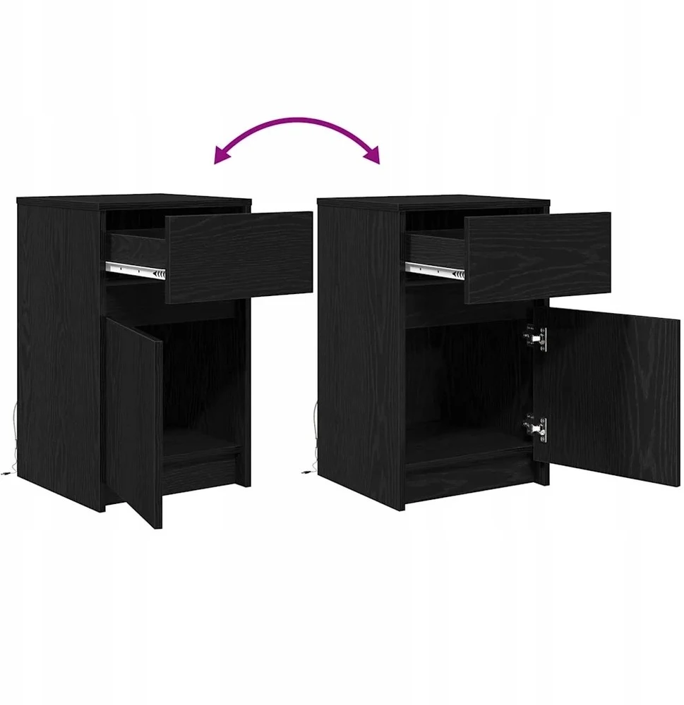 LED naktinis staliukas su spintelėmis 2 pcs juoda ąžuolo