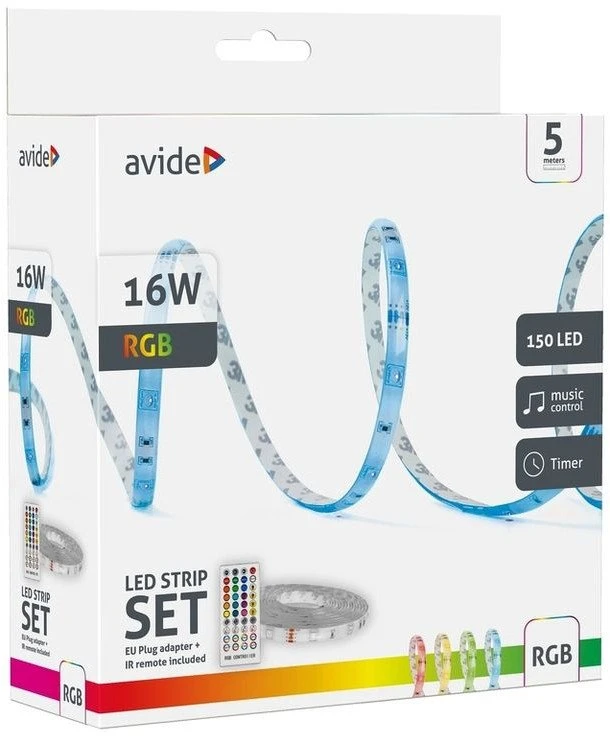 LED juosta Avide 16W RGB 5m Music control, su pultu, IP65
