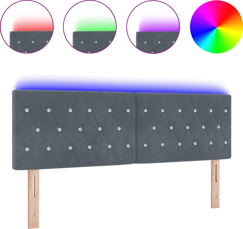 LED galvūgalis su LED juostelėmis Tamsiai pilka 160 cm Aksomas