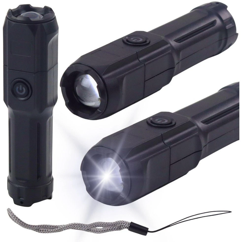 Lean Žibintuvėlis LED su reguliuojamu priartinimu ir USB įkrovimu, 3 šviesos režimai, juodas