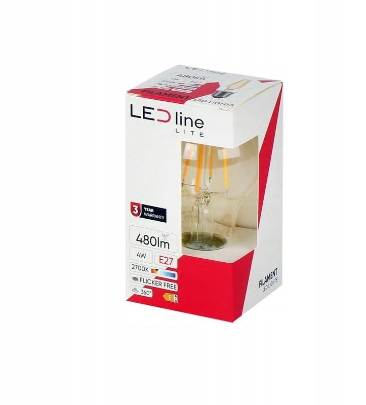 LED lemputė E27 A60 230V 4W 480lm, šiltai balta 2700K, LED line LITE