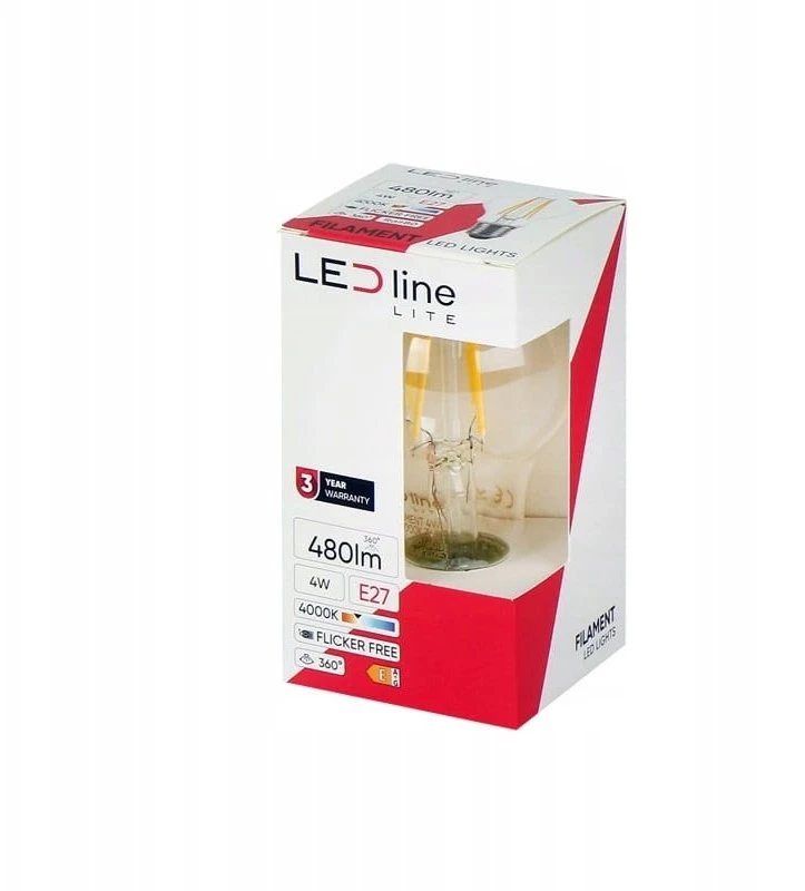 LED lemputė E27 A60 230V 4W 480lm, neutraliai balta 4000K, LED line LITE