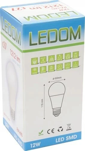 Led Line Lemputė LED E27 230V 12W A60 1212lm šiltai balta, LEDOM