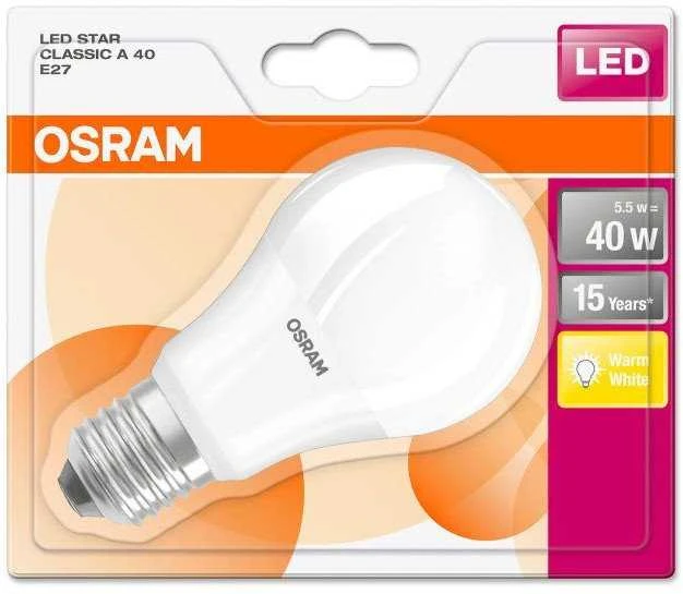 LED lemputė OSRAM, A60, E27, 5,5 W, 470 lm, 2700 K