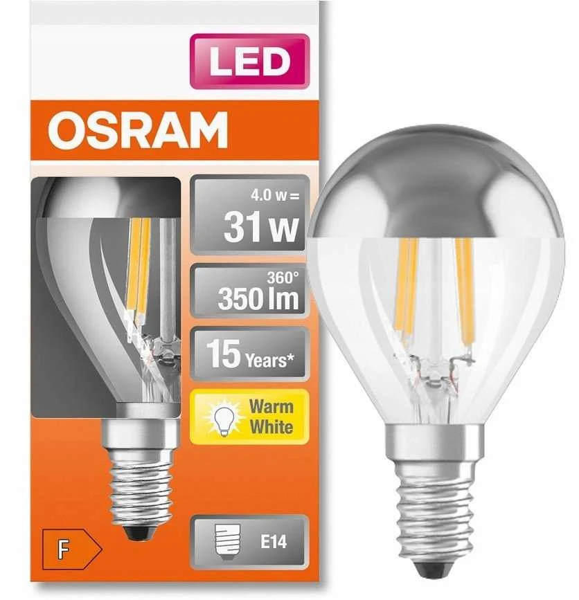 LED lempa Osram Filam, MIRROR, P45, 4W, E14, 2700K, 350lm