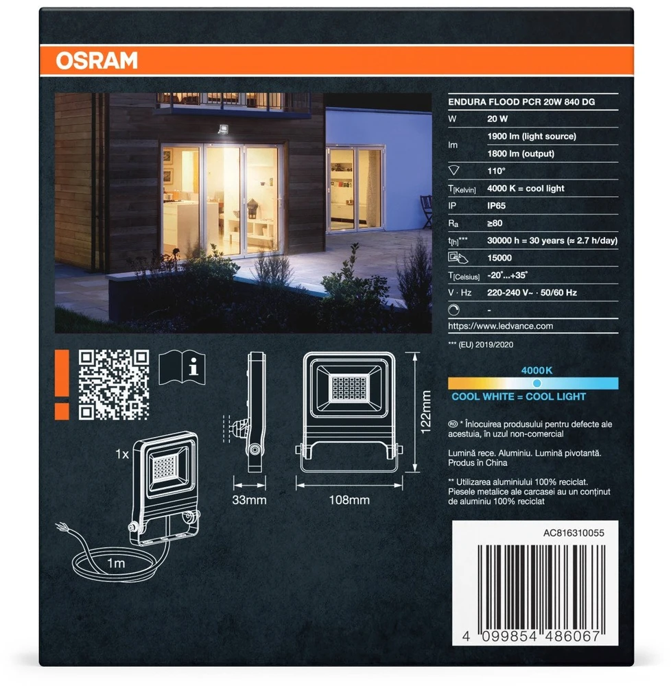 Osram Ledvance Lauko Prožektorius Endura LED 20W/840, 1700lm, IP65