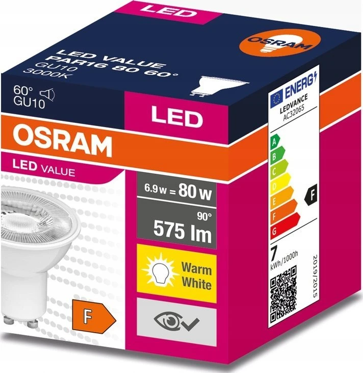 Osram 6,9W LED lemputė VALUE, GU10, PAR16, 60°, 3000K