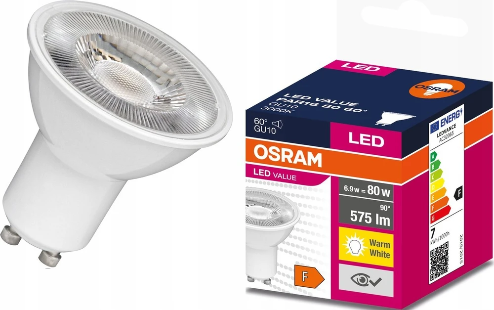 Osram 6,9W LED lemputė VALUE, GU10, PAR16, 60°, 3000K