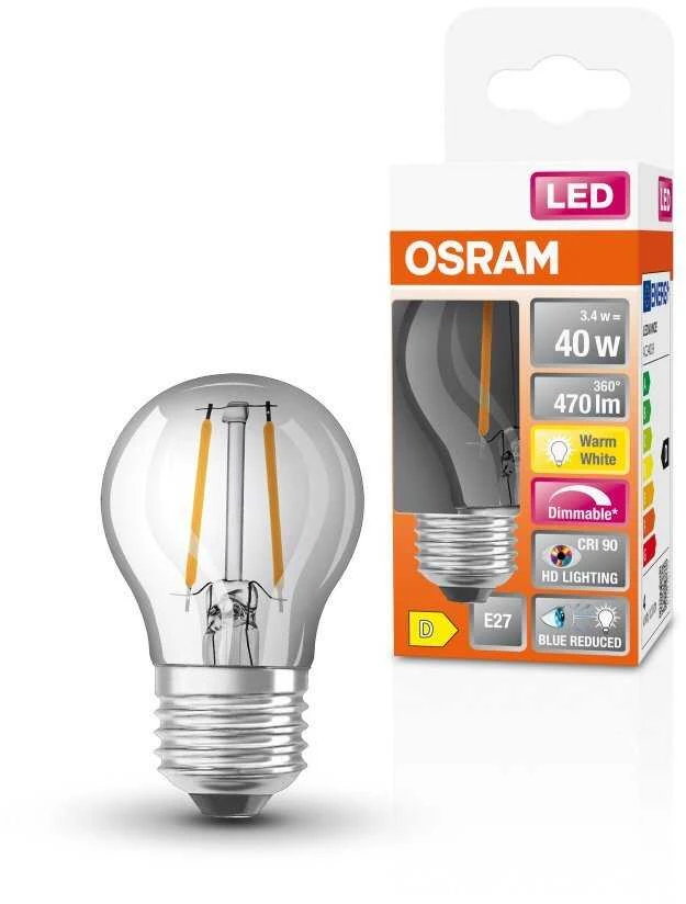 Osram 3,4W LED lemputė LED SUPERSTAR PLUS, E27, skaidri, 2700K, dimeriuojama
