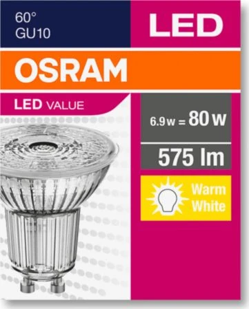 Osram 6,9W LED lemputė VALUE, GU10, PAR16, 60°, 3000K