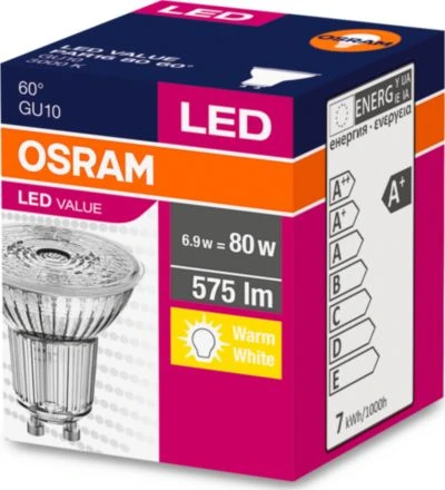 Osram 6,9W LED lemputė VALUE, GU10, PAR16, 60°, 3000K