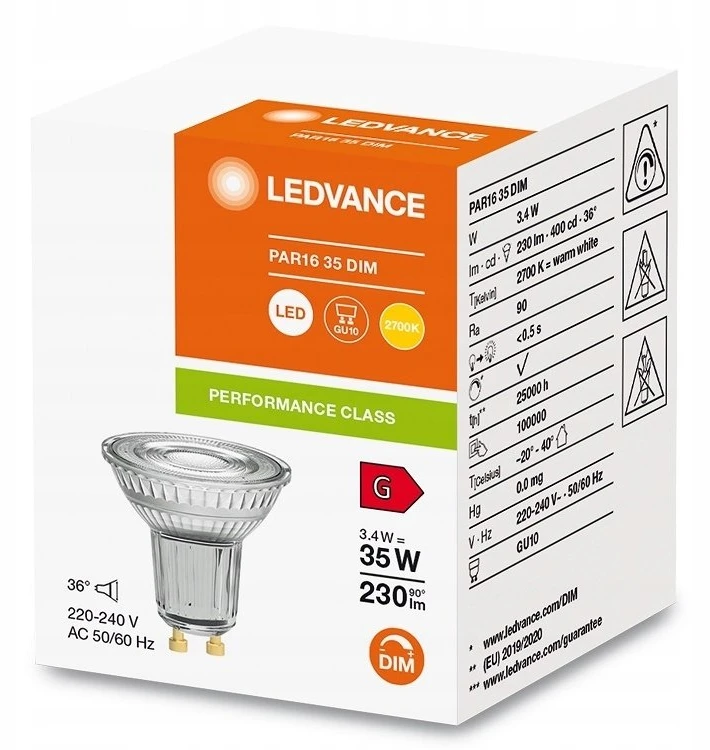 Ledvance 3,4W LED lemputė, GU10, 2700K, dimeriuojama