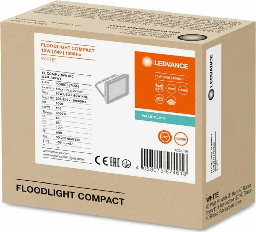 Ledvance 10W prožektorius COMPACT, baltas, 4000K