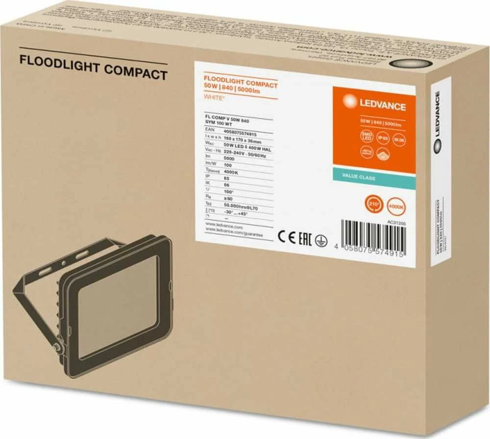 Ledvance 50W prožektorius COMPACT, baltas, 4000K