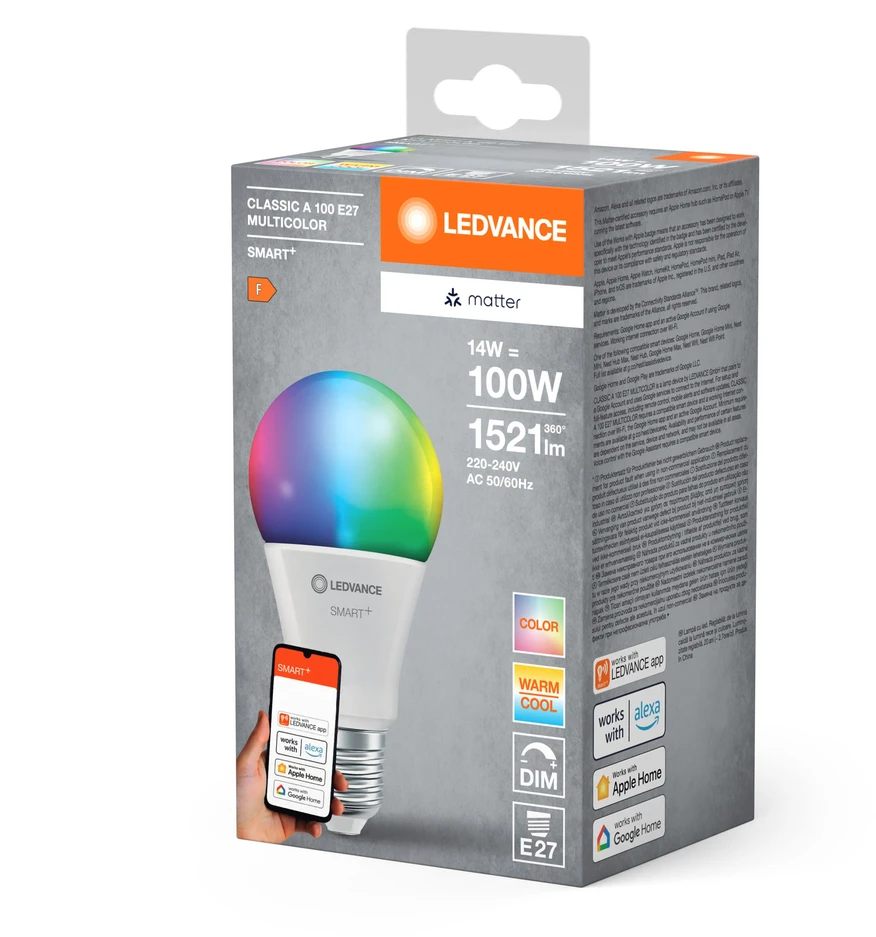 LEDVANCE SMART+ MATTER daugiaspalvė klasikinė A100 14W - E27 išmanioji lemputė