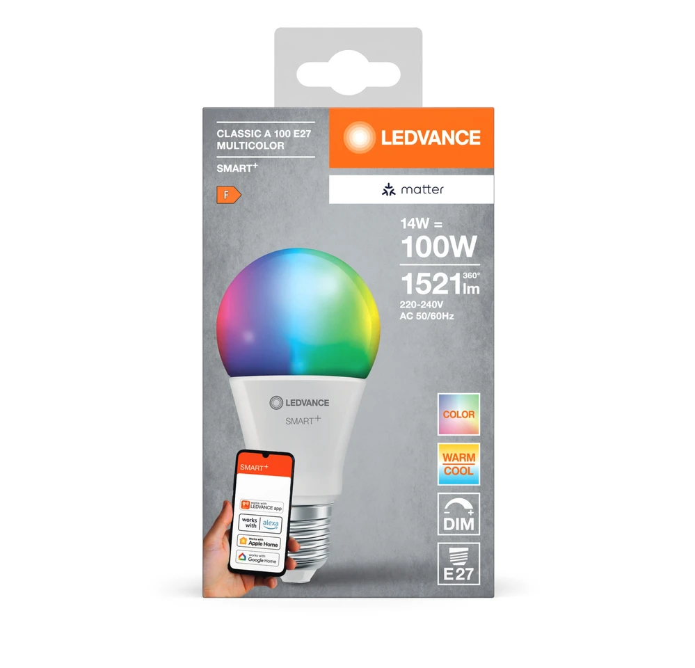 LEDVANCE SMART+ MATTER daugiaspalvė klasikinė A100 14W - E27 išmanioji lemputė