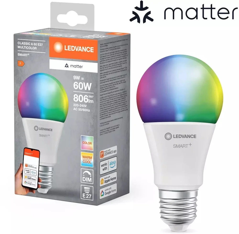 LEDVANCE SMART+ MATTER daugiaspalvė klasikinė A60 9W - E27 išmanioji lemputė