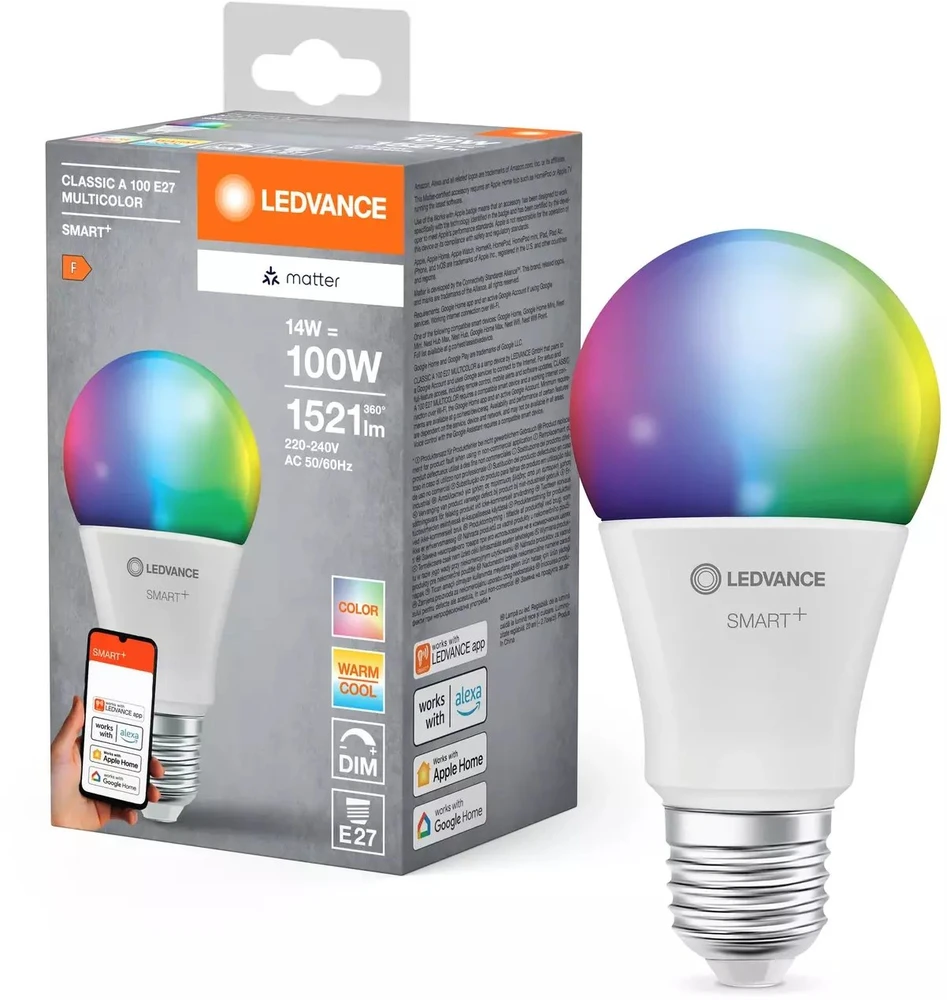 LEDVANCE SMART+ MATTER daugiaspalvė klasikinė A100 14W - E27 išmanioji lemputė
