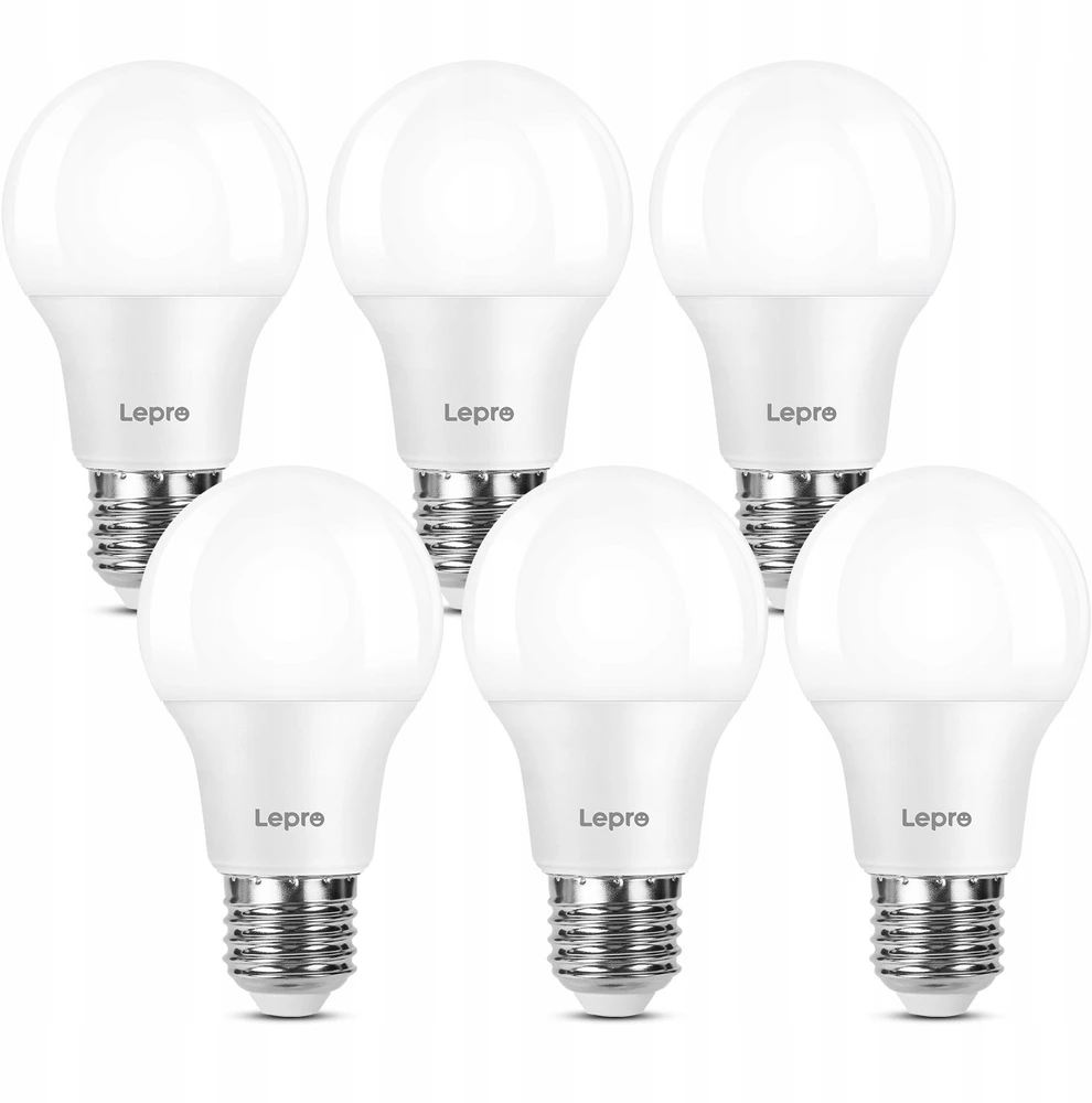 LEPRO 100090-DW-EU-6 LED lemputė, E27, A60, 8.5 W (60 W), 806 lm, 6500K (šalta balta), 180°, 6 vnt. rinkinys
