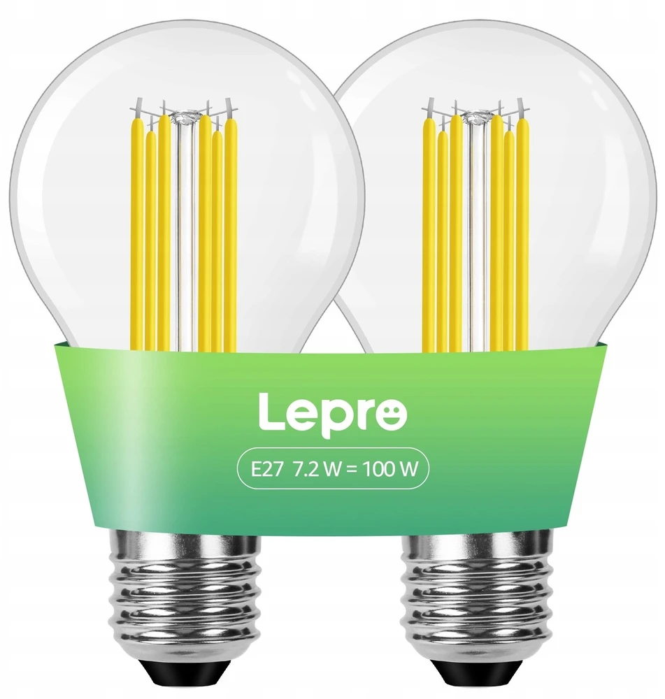 LEPRO 100094-WW-EU-2 E27 Filament LED lemputė, 7.2W (100W), 1521 lm, 2700K, A klasė, 2 vnt.