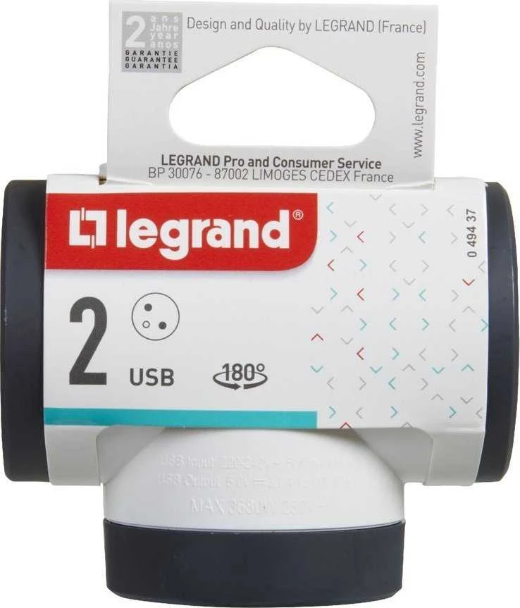 Legrand Rotacinis skirstytuvas 2xp+su + USB ac-b/c