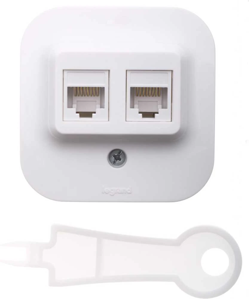 Virštinkinis kompiuterinis lizdas 2xRJ45, UTP 5E cat, Forix Legrand 782428 (balta)