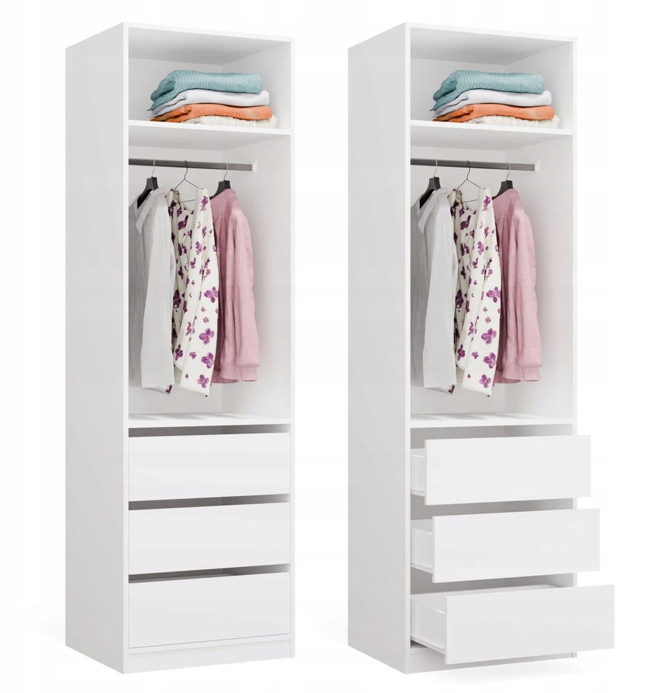 Top E Shop OPENO 1W1P3S Baltas Wardrobe – Modular Wardrobe with Clothes Rail and 3 Drawers