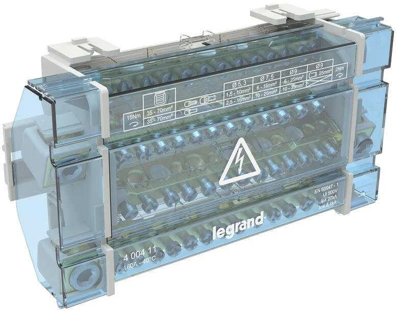 Legrand BR MODULINIO PASKIRSTYMO BLOKAS 160A 4P 10M 1X 70.0 / 2X FI8.5, 4X FI7.5, 8X FI5.3 27KA buvęs 004879