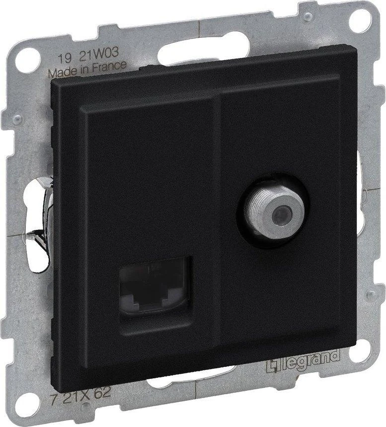 Legrand SUNO TV lizdas (tipas F) 1,5dB + RJ45 kat 6 UTP juoda 721462