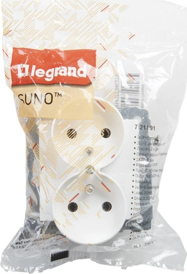 Legrand SUNO Dvivietis lizdas 2x2P + su balta 16A 250V sraigto terminalai 721191