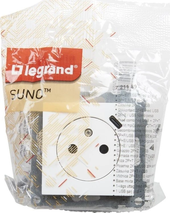 Legrand Elektros lizdas 2P+Z - 16 A - su USB Type-C - 1,5 A - automatiniai gnybtai - su apsaugine pertvara (721189)
