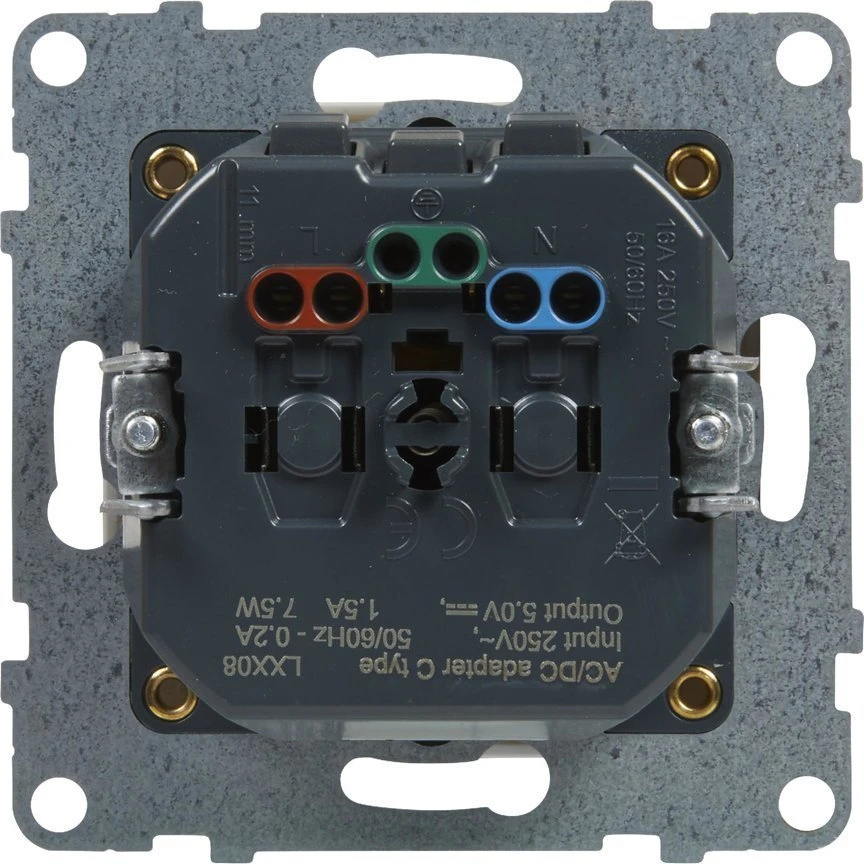 Legrand Elektros lizdas 2P+Z - 16 A - su USB Type-C - 1,5 A - automatiniai gnybtai - su apsaugine pertvara (721189)