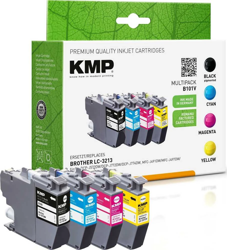 „Legrand Tusz KMP KMP B101V“ – 4 rašalo kasetė – juoda, geltona, žydra, rausvai raudona – suderinama su spausdinimo spausdintuvu (alternatyva: „Brother LC3213BK“, „Brother LC3213C“, „Brother LC3213M“, „Brother LC3213Y“) – su „Brother DCP-J572“, „DCP-J772“, „DCP-J774“, „MFC-J890“, „MFC-J895“