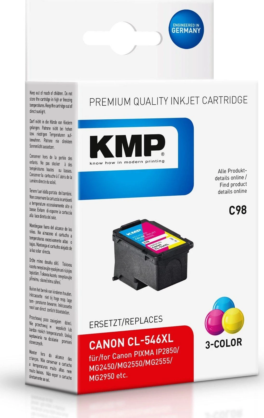 Legrand KMP C98 rašalo kasetės spalva suderinama su Canon CL-546 XL