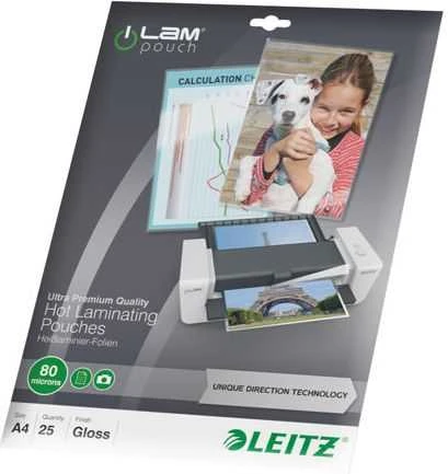 Leitz laminavimo plėvelė, 80mic, A4, 25 vnt (7479-00-00)