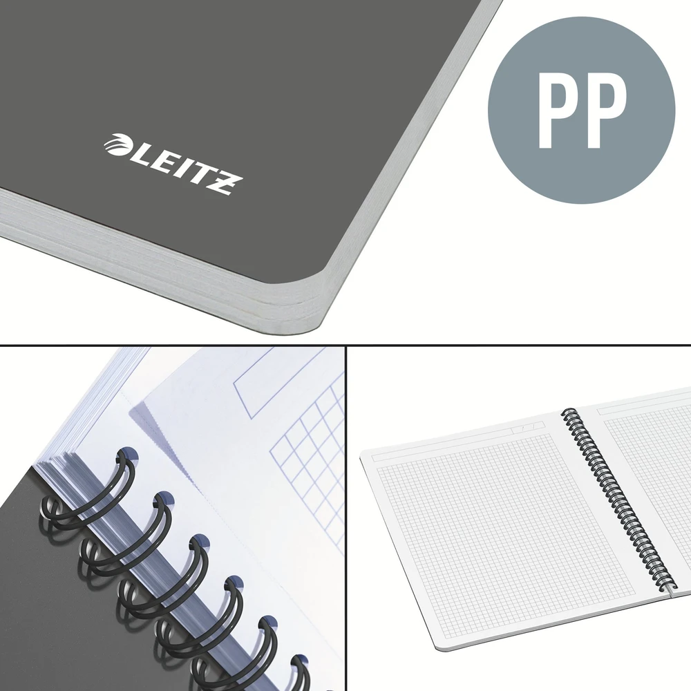 Leitz Office PP A5 spiralinis sąsiuvinis, mėlynas, langeliais