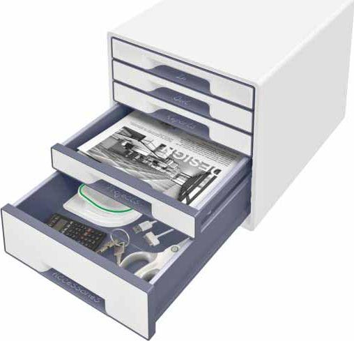 Leitz LEITZ CUBE WOW Pearl Baltas stalčių spintelė su 5 stalčiais. Patvari ir stabili, su patraukliu dviejų spalvų blizgiu WOW dizainu - 52142001