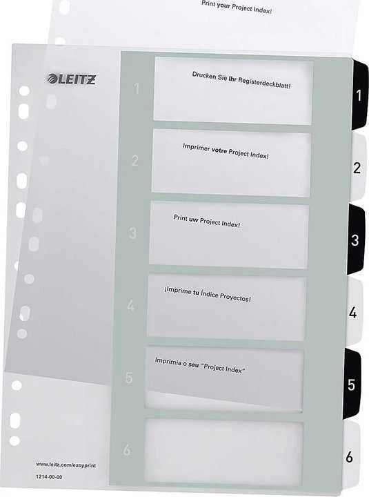 Leitz Wow A4 skirstytuvai 1-6 su permatomu puslapiu