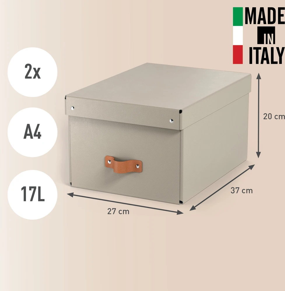 Leitz Puro laikymo dėžė su dangčiu, vidutinė, 17 l, 2 vnt. pakuotėje, Pilkas kartonas, 17 l, 270 mm, 370 mm, 200 mm