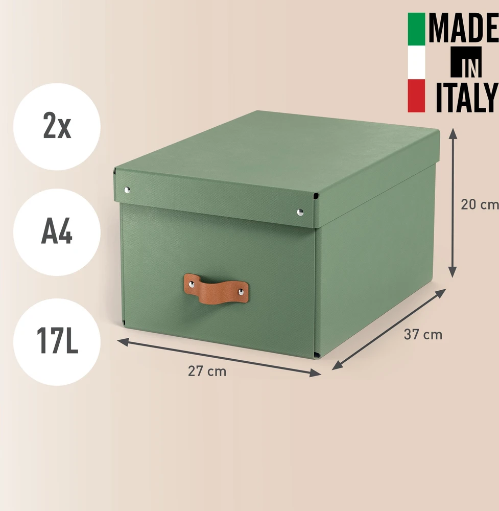 Leitz Puro laikymo dėžė su dangčiu, vidutinė, 17 l, 2 vnt. pakuotėje. Žalias kartonas, 17 l, 270 mm, 370 mm, 200 mm.