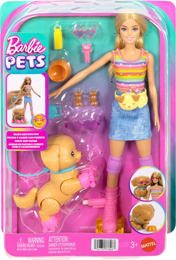 Mattel Lėlė Barbie su riedučiais ir šuniuku