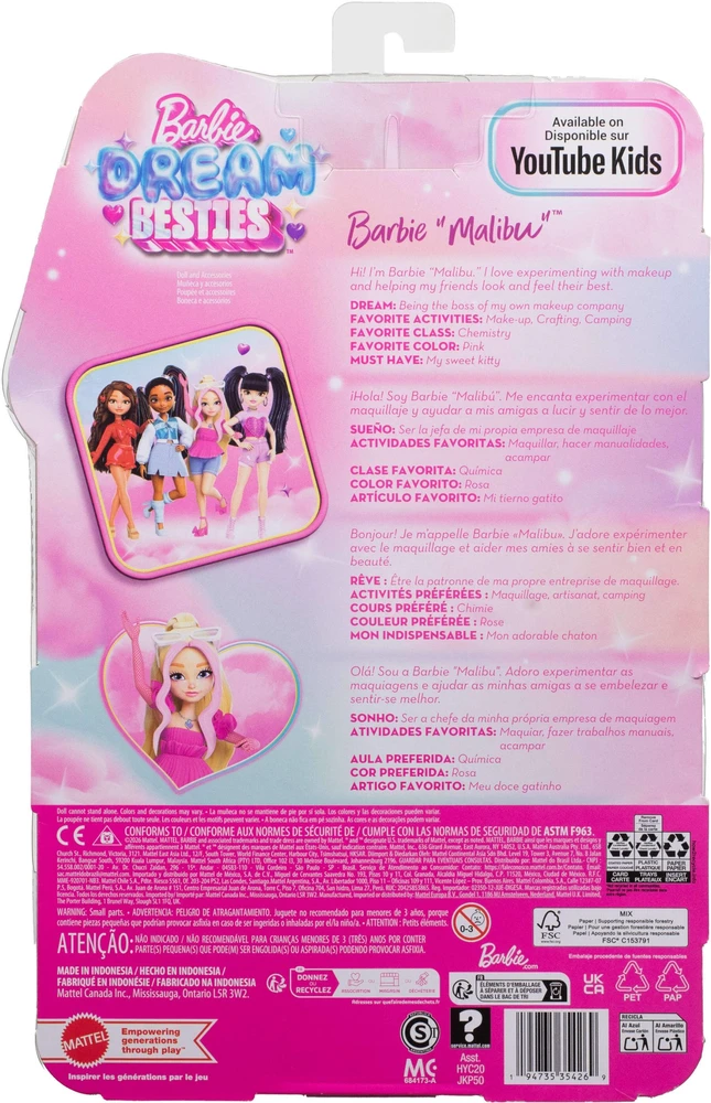 Mattel BARBIE DREAM BESTIES lėlė Malibu (JKP50)